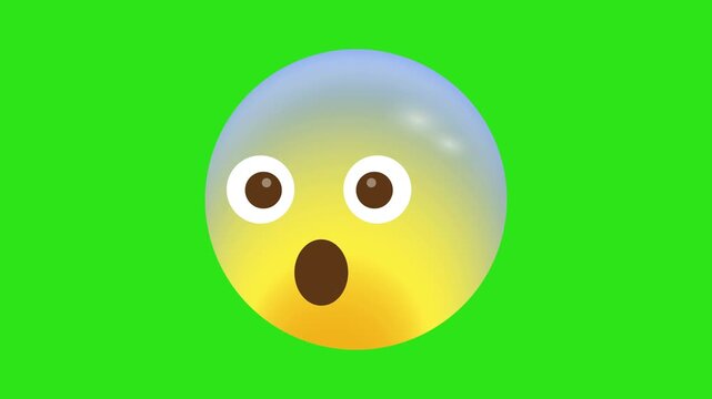 Shocked yellow emoji with wide open eyes on bright green background, suitable for expressing surprise or shock in designs.