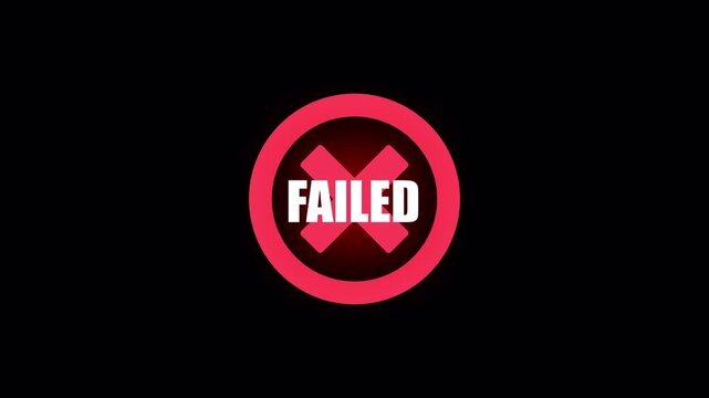 Loading Progress Circle Transitioning to Failed Status Alpha Channel Animation, Transparent Error Notification Overlay, Circular Percentage Loader, User Interface Motion Graphic