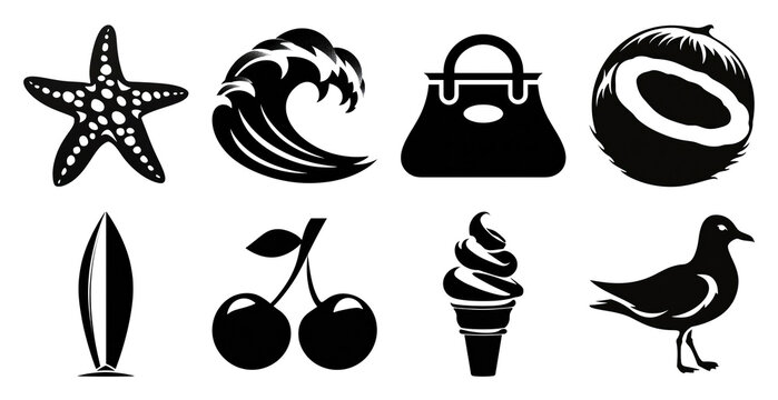 PNG Summer icons in silhouette style on transparent background