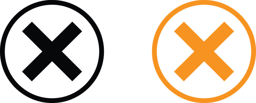 Black and orange circular cross mark icons for rejection and negative feedback