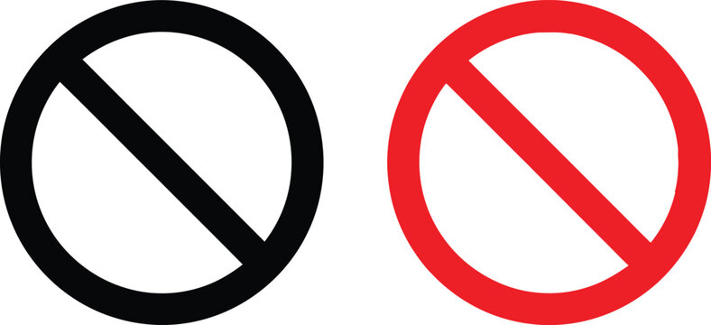 Black and red prohibition or stop signs with a diagonal line through a circle