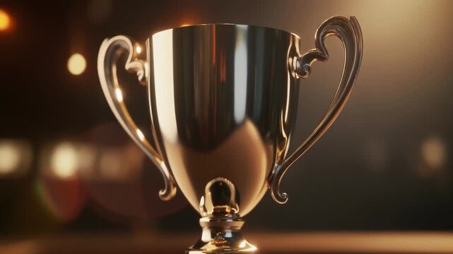 Golden Trophy Cup on a Podium
