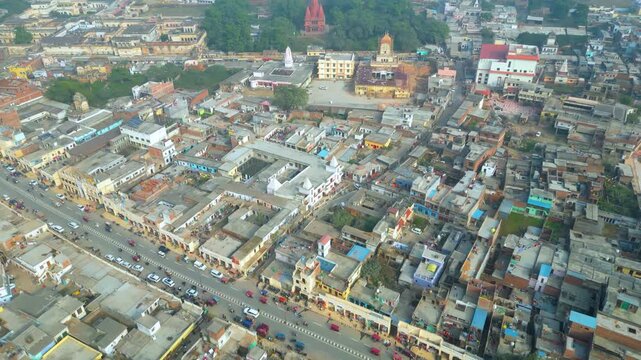 Aerial view of  Shri Ram Mandir, Ayodhya, Shri Hanuman Garhi Mandir, Lata Mangeshkar Chowk and Ram ki Paidi Ghats