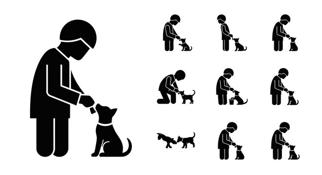 Black silhouette of man with dog.