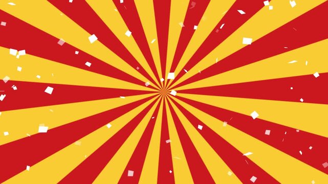 sale red yellow sun burst and white confetti rain animation, black friday big sale shopping motion design element