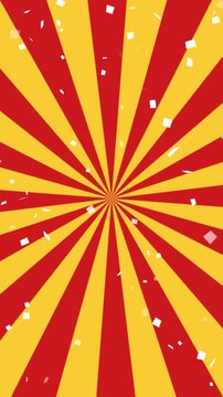 sale red yellow sun burst and white confetti rain animation, black friday big sale shopping vertical social media motion design element