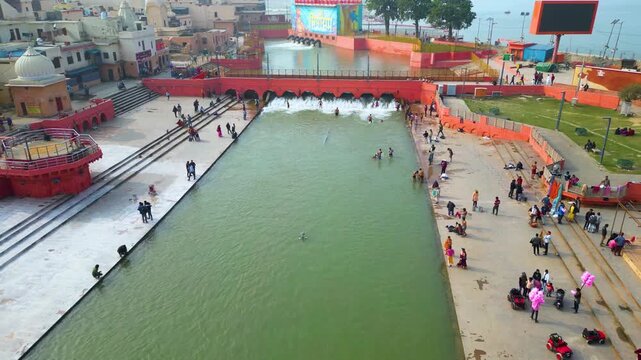Aerial view of Shri Ram Mandir, Ayodhya, Shri Hanuman Garhi Mandir, Lata Mangeshkar Chowk and Ram ki Paidi Ghats