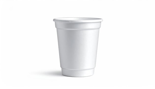 A white disposable foam cup, tapered, with a rolled rim and base