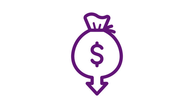 Money Bag Icon with Downward Arrow Symbolizing Financial Loss or Cost Reduction