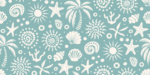 sea themed pattern on teal background ocean © Ripa