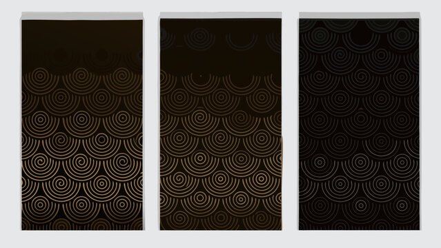 three square tiles with wave pattern waves