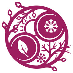 Fototapeta premium Purple seasonal cycle design featuring leaves and snowflakes natureinspired artwork