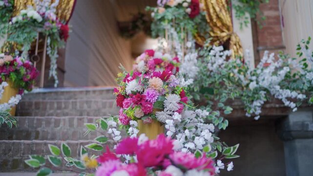 Professional Focus Pull and Zoom Out Shot of Wedding Floral Decoration