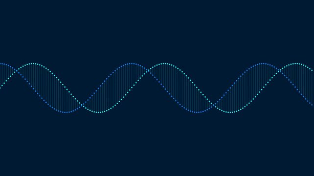 A digital representation of a glowing blue dna strand on dark background
