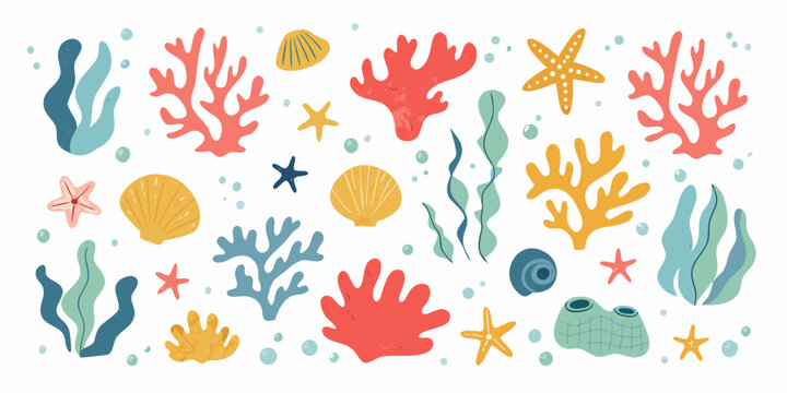 marine ecosystem elements with colorful corals vector