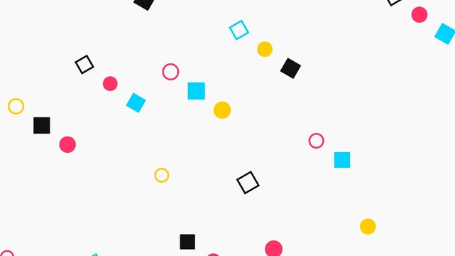 Abstract background featuring colorful scattered geometric shapes on white