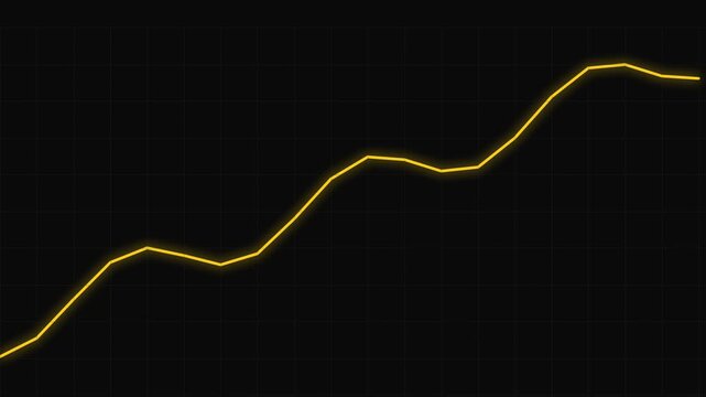 A glowing yellow line graph showing an upward trend against a black background
