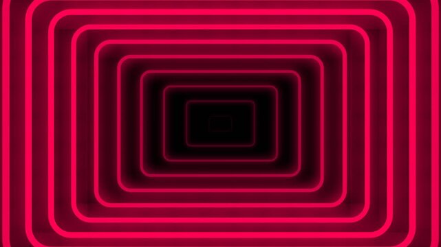 Abstract tunnel effect with glowing red neon rectangular light frames
