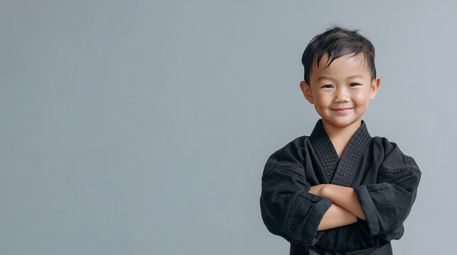 空手のレッスンを受けている小さな男の子