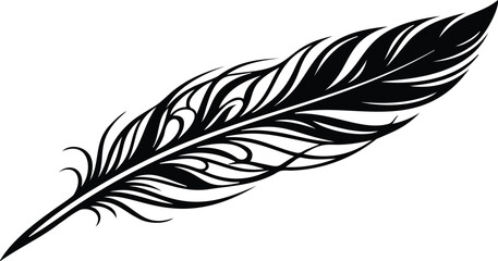 Ornate feather vector silhouette line art illustration for pen ink and writing icon design. © MdKhalidIbneMahbub