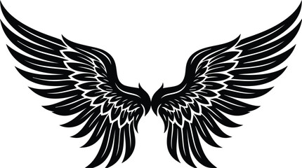Fototapeta premium Spread wings vector silhouette line art illustration for angel or bird symbolic icon logo.