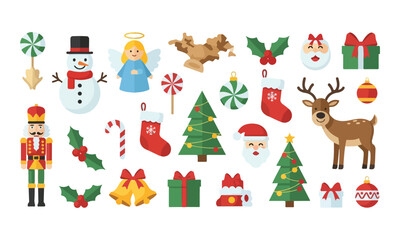 Naklejka premium Christmas icon set with Santa Claus reindeer and winter elements