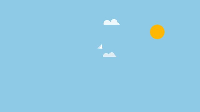 A minimalist vector illustration of a bright yellow sun in a clear blue sky