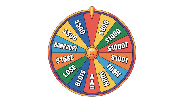 Colorful spinning prize wheel with numbered segments for luck games and lottery