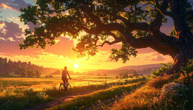 Sunset Walk Beneath the Ancient Tree