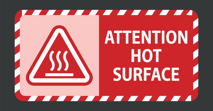hot surface warning sign red triangle stripes
