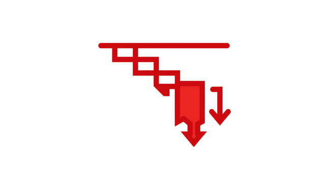Red Staircase Downward Arrow Graphic Symbolizing Decline or Fall