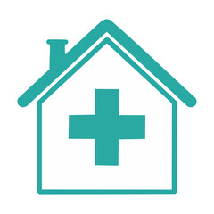 Fototapeta premium Teal medical house icon with cross symbol