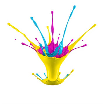 Colorful paint splatter explosion in vibrant colors isolated on white background
