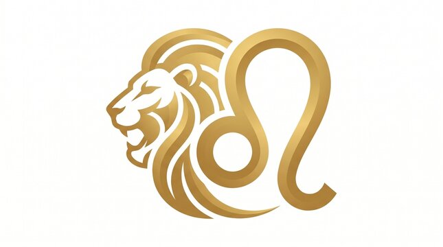 Elegant Golden Lion Head Symbol with Zodiac Leo Constellation Outline and Star
