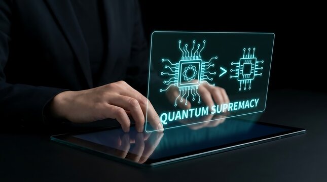 Quantum Supremacy Concept Illustrated with Futuristic Technology Interface.