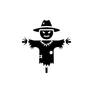 Scary Scarecrow Icon with Hat and Angry Face.