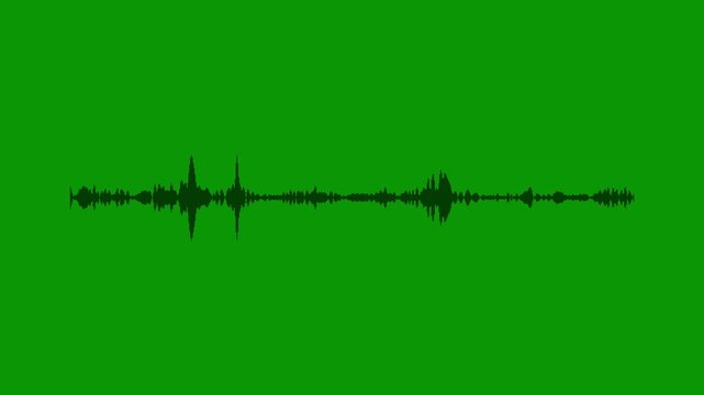Floating black frequency trace, reactive sound pulse line animation, rhythmic audio signal motion, cinematic waveform activity, minimal pulse graphics, green background 4k video.