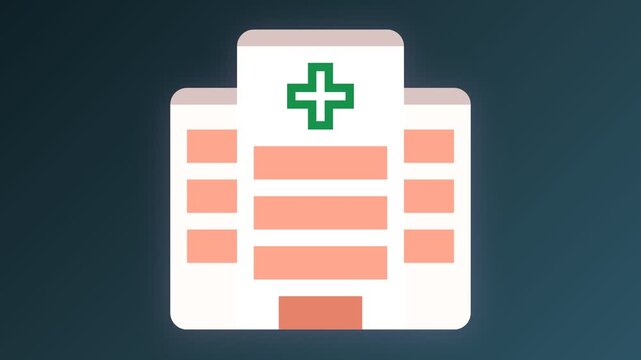 A vibrant, simplified icon representing a modern hospital building, symbolizing essential healthcare services, comprehensive medical care, and public health support, crucial for community well-being