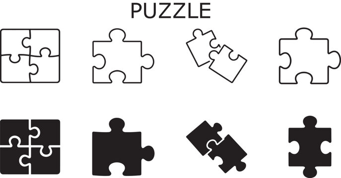 Puzzle icon set vector illustration for UI, apps, websites, logos, templates and problem solving.