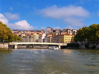 Fototapeta premium Lyon Cityscape on the Saône River — Urban Landscape Photography