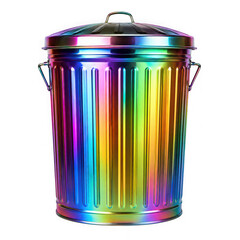 Fototapeta premium Iridescent metallic trash bin with lid, iridescent isolated on transparent background
