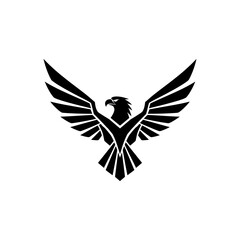 Fototapeta premium Minimalist black eagle silhouette icon with spread wings.