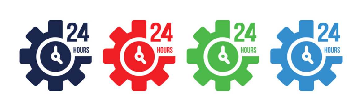 Vector illustration of 24 hour service icons in four colors