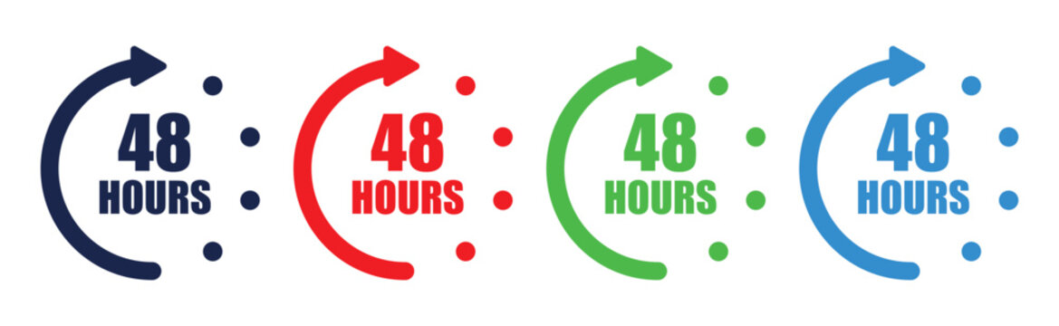 Vector illustration of four colored 48 hours icons with arrows