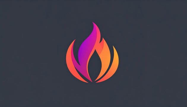 A stylized, gradient flame logo on a dark gray background, symmetrical and dynamic