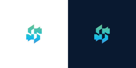 Geometric abstract S-shaped emblem in a striking blue and green gradient, embodying digital innovation, connectivity, and contemporary design principles for professional branding © anello
