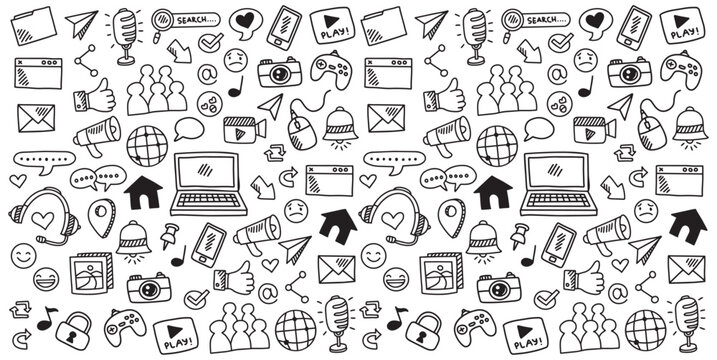 Set of hand drawn social media doodle element vector illustration