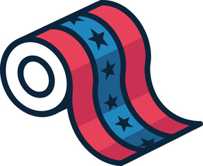 Obraz premium Rolled patriotic ribbon with stars in red blue white for festive decoration and celebration vector illustration
