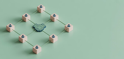 Obraz premium Network diagram with handshake symbol and person on light green background