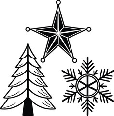 Fototapeta premium Black and white christmas icons tree star snowflake